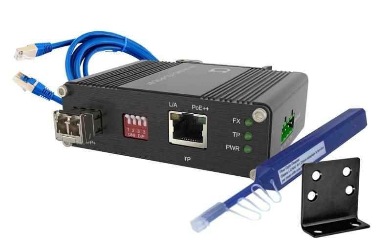 10G PoE++ ファイバーメディアコンバーター(マルチモード LC SFP+ モジュール 850nm, 300m (0.18マイル)対応, 90W PoE, 802.3af/at/bt準拠, DINレール/壁掛け取り付け, 広温度範囲対応, 産業用グ|emuland