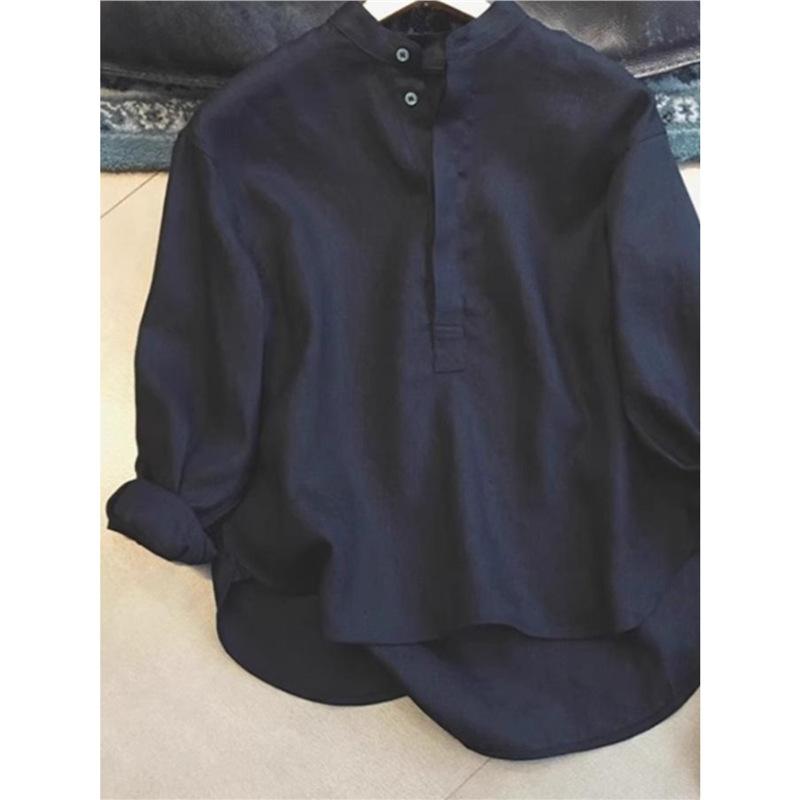 シャツ レディース 麻 長袖 黒｜emuland