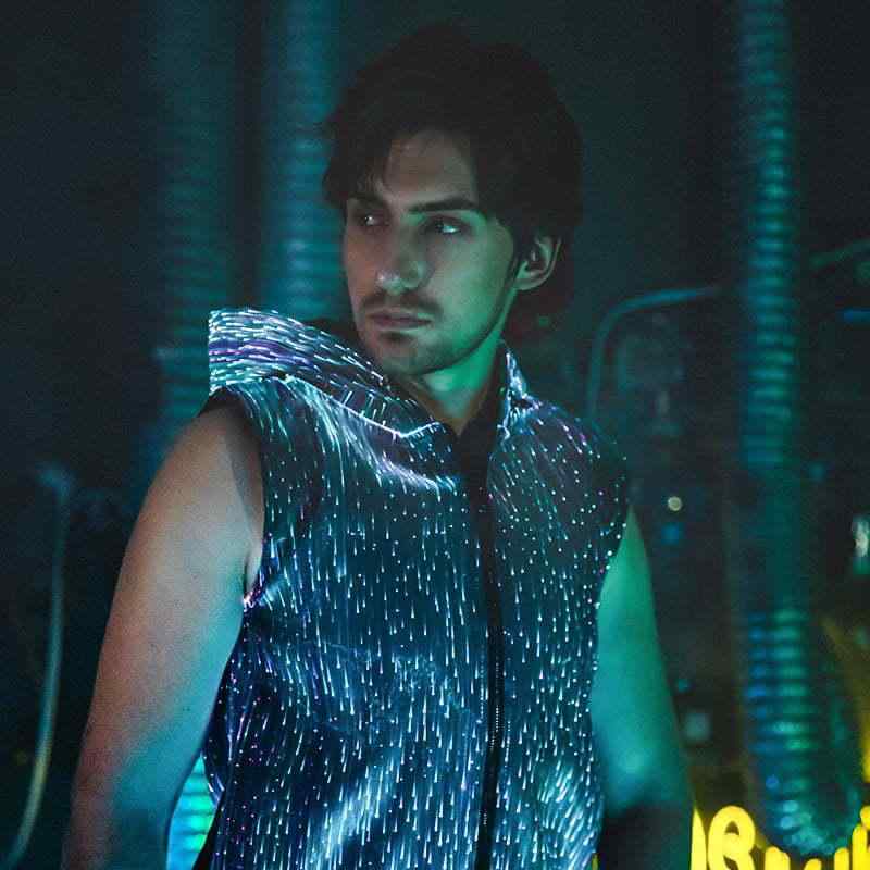 アウター メンズ 無袖 ジャケット 光る繊維 舞台 衣装 ライブ コンサート 夜 nightclub バー パフォーマンス 2024年夏 ポリエステル ポリウレタン ァーレン｜emuland
