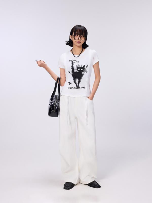 Tシャツ レディース 綿 春夏 抽褶系街頭潮人 かわいい トップス|emuland