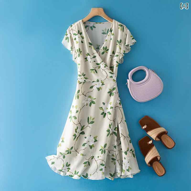 ハスの 葉の 辺の プリントの 桑の 絹糸の 魚尾の スカートの 女性の 2025 夏服の 新型の 修身は やせて いる 一 枚 式の シルクの ワンピースを 現します。｜emuland