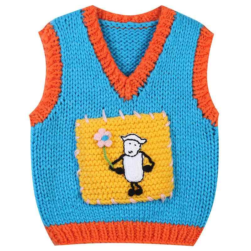 ニットベスト レディース Vネック ショート丈 トップス ストライプ柄 キャラクター刺繍 ゆったり カジュアル 重ね着 秋冬｜emuland