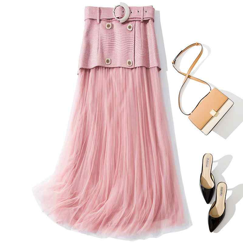 スカート チュールスカート レイヤード ミディ丈 フレアスカート ウエストゴム きれいめ カジュアル フェミニン 春夏 ブラック ピンク｜emuland