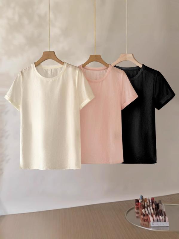 トップス Tシャツ レディース 丸首 半袖 無地 シンプル カジュアル 通勤 通学 春夏用｜emuland