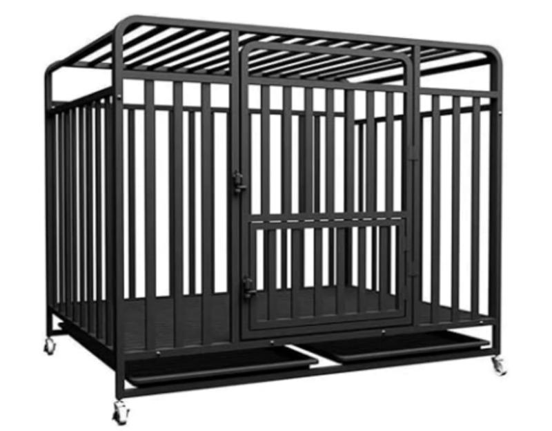 ペットケージ 大型犬 中型犬 小型犬 対応 トイレ ノイズ防止 4輪キャスター 錆防止 亜鉛メッキ 鉄製 折りたたみ式 組み立て 角パイプ補強 屋根付き ダブルドア 室内用 ウサギ用｜emuland