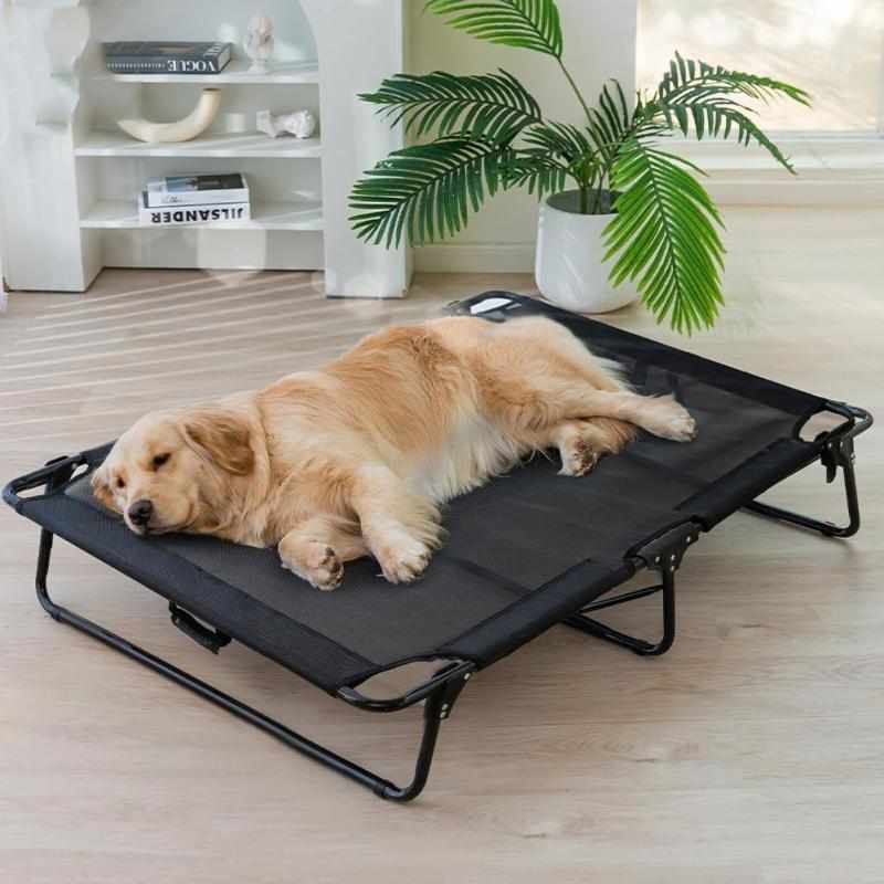 QD-WST ペットベッド 折りたたみ式 犬用ベッド 高床式 地面から離れ 大型犬 猫ベッド 四季通用 通気性 組み立て不要 持ち運べる 金属製フレーム 水洗い可 ブラック｜emuland