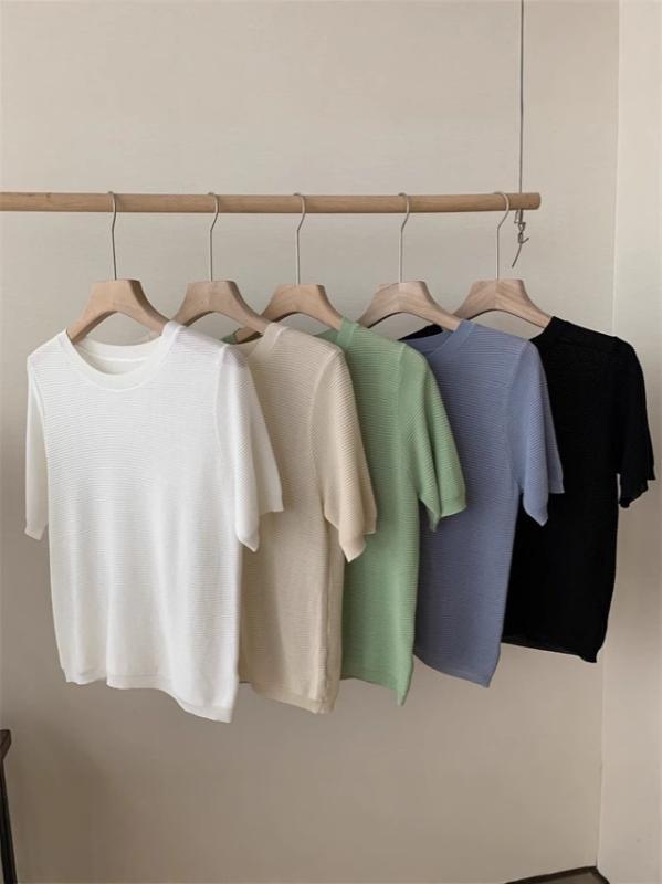 Tシャツ レディース トップス 絹 テンセル 接触冷感 軽量 通勤風 カジュアル 夏 春夏 普段使い かわいい おしゃれ きれいめ フェミニン シンプル 無地 M L｜emuland