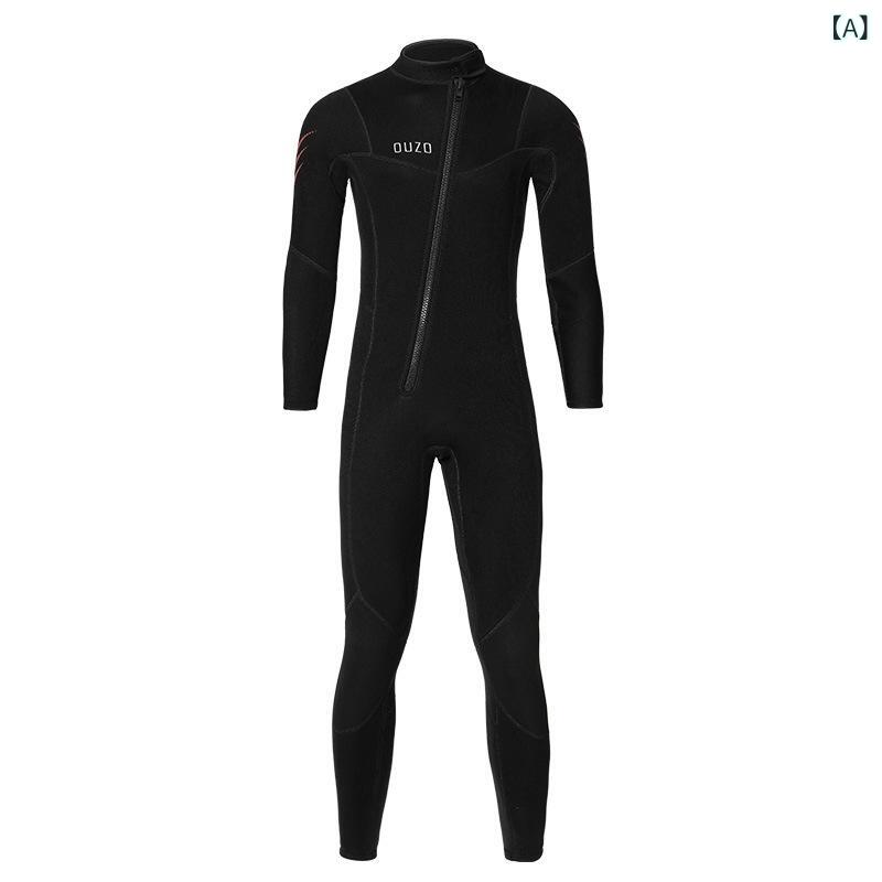 メンズ 潜水服 3mm 長袖 長ズボン 浮潜 防晒 サーフィン 防寒 保暖 ワンピース スーツ 潜水ジャケット ジップアップ 伸縮性 軽量 塩素ゴム 接触冷感 ブラック ネイビー 春夏 秋 男性用 水中スポーツ 保湿 速乾 スノーケリング ダイビング ス｜emuland 9,335円