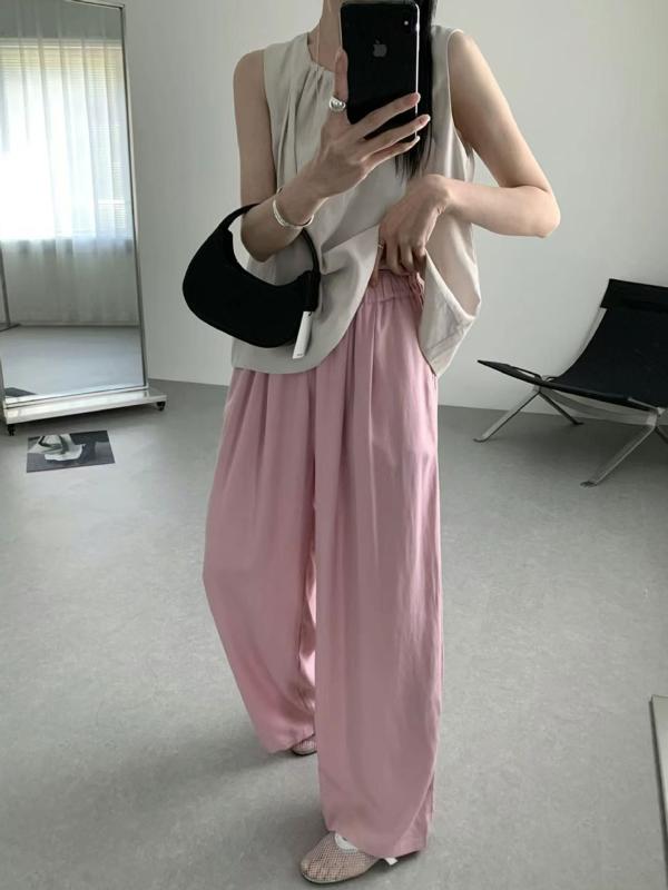 カジュアルパンツ レディース 春夏 薄手 涼感 麻混 ゆったり 楽ちん ウエストゴム ワイドパンツ 普段使い オフィス 部屋着 オフィス 通勤 通年 70% 棉 30% 麻|emuland