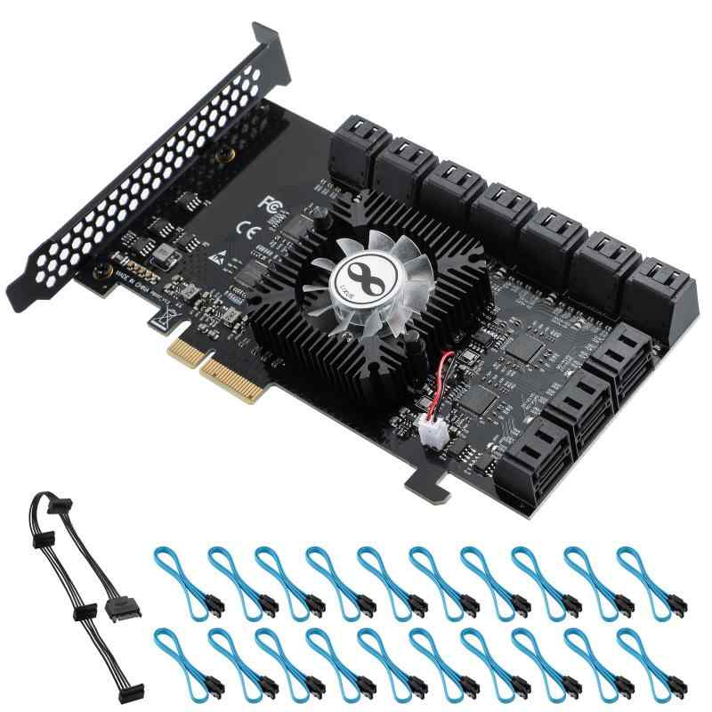 PCIE 4X SATA 20ポートカード、Windows XP/Server 2003/Vista/7/8/10/Linux用20 SATAケーブル非レイ延長SATA 3.0コントローラカードへの6 Gbit/s PCI Express (ASM106|emuland