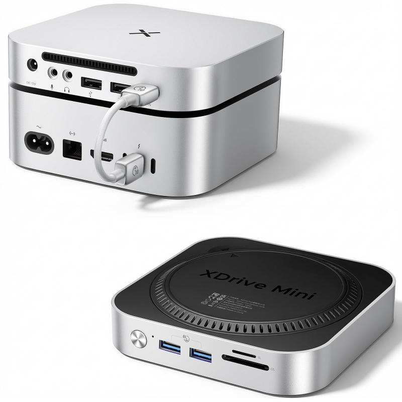 iDsonix Mac Mini M4 ドック（M.2 NVMe/SATA SSDエンクロージャ搭載）、USB A 10Gbps&times;2、USB A 5Gbps&times;2、TF/SDカードスロット、3.5mmオーディオジャック、Mac Mini M4/M4 Pro｜emuland
