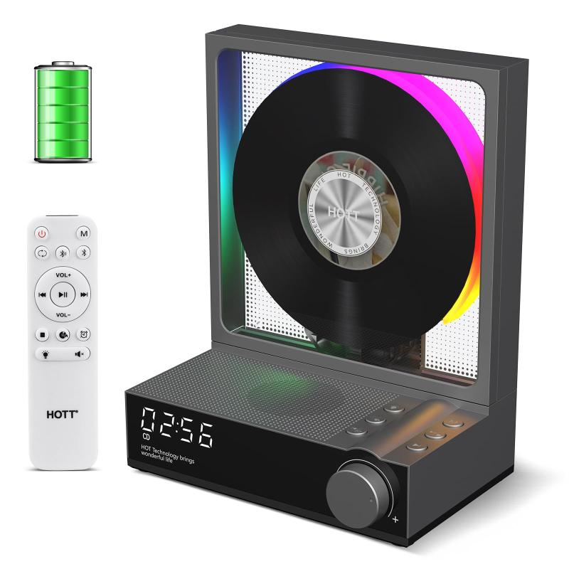 HOTTホームBluetooth CDプレーヤー、RGBカラ&mdash;ライト付きBluetoothデスクトップCDプレーヤー、ハイファイステレオサウンド、リモコン付き、TFカード/転写/タイマー｜emuland