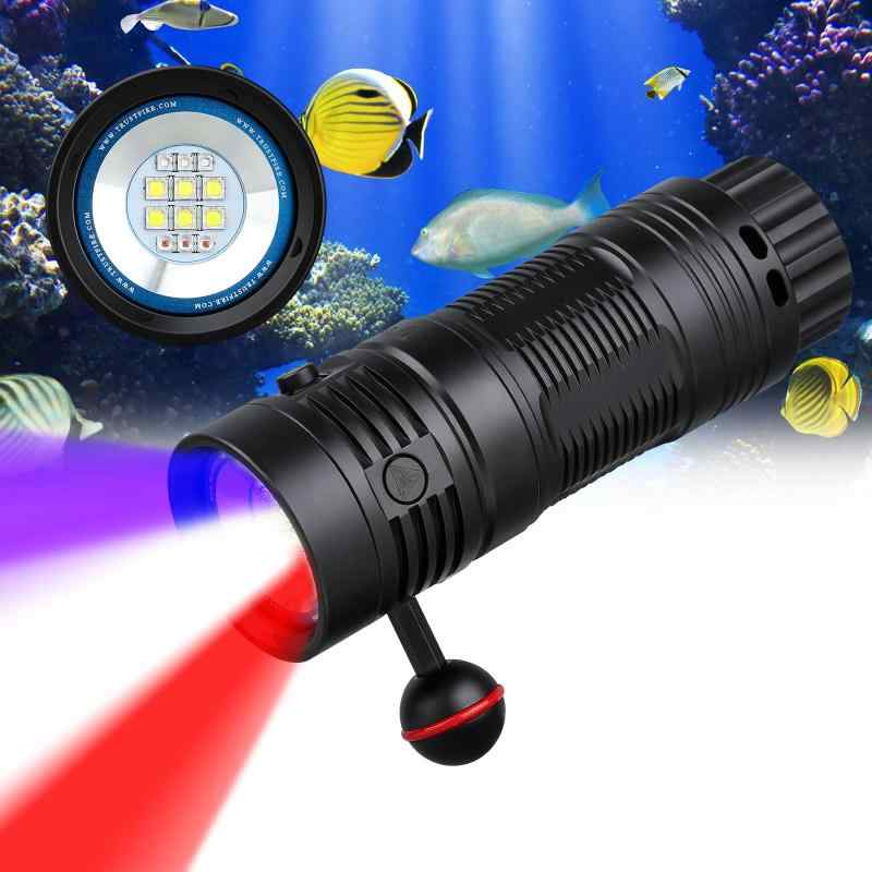 TrustFire 水中ライト 6500ルーメン LED 懐中電灯 スキューバ ダイビングライト USB-C充電 潜水用 ライト UV/赤色/白光 ナイトダイビング|emuland