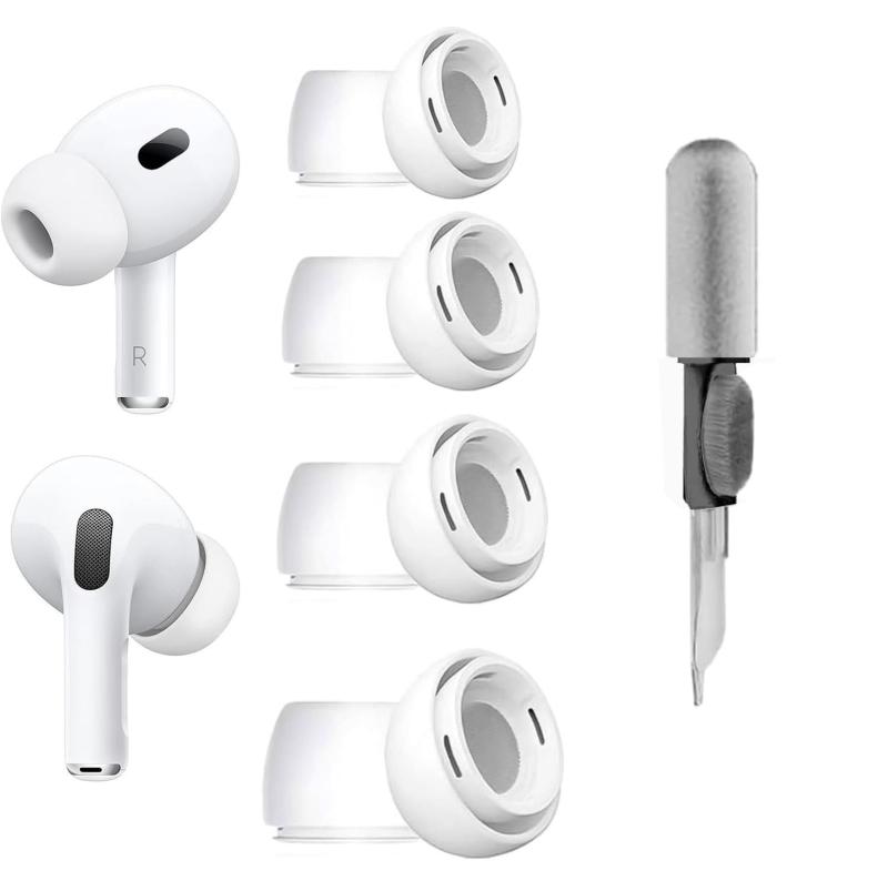 A-Pcas イヤーピース AirPod Pro 第1／2世代対応 イヤホン掃除道具付き シリコン製 イヤホンカバー イヤーチップ 4ペア入り 柔らかい 滑り止め 収納ケース付き