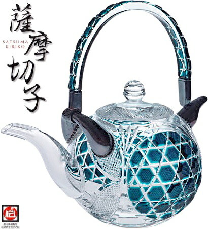 伝匠 薩摩切子 秀逸品 ちろり ( 緑 ) 六角籠目に魚子文 クリスタルガラス 鹿児島県 さつま 薩摩びーどろ工芸 本家 鹿児島県伝統的工芸品指定 // 銚釐 急須 ティーポット 銚子注ぎ 湯婆 置物 グリーン オーダー品 完全受注生産 185φ×163H×400ml|エムズパーツshop 店