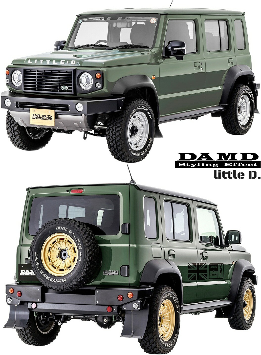 【M's】 JC74 ジムニーノマド 5ドア (2025.4-) DAMD little D. コンプリートキット 7点 + Cantabile ホイール 5本 セット ABS ダムド リトルD ジムニー ノマド エアロ 社外 パーツ 部品 外装 改造 カスタム フルキット フルエアロ 74 JIMNY NOMADE 74ノマド 新型 現行型