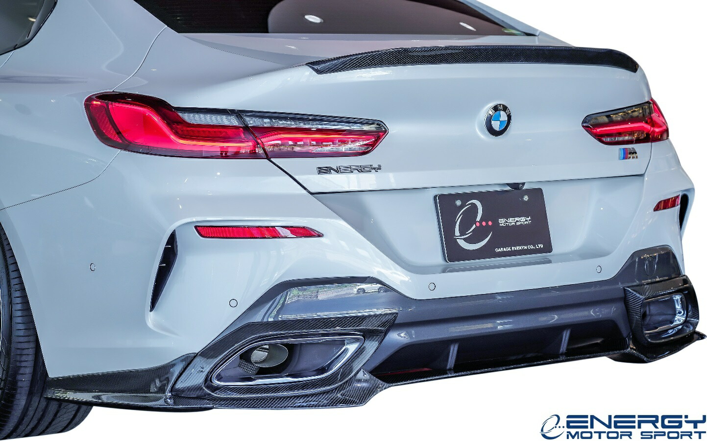 【M’s】 G16 BMW 8シリーズ 4D グランクーペ Mスポーツ専用 (2019y-) ENERGY MOTOR SPORT EVO16.1 リアハーフスポイラー キット カーボン エナジーモータースポーツ エアロ パーツ カスタム 外装 部品 社外 新型 現行型 ガレージエブリン 4ドア リアスカート マフラーカバー