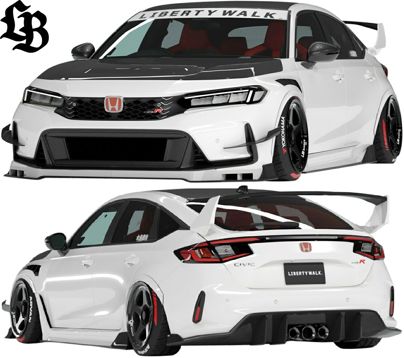 【M's】 FL5 シビック タイプR (2022y-) lb★nation Liberty Walk ライトコンプリート ボディキット 6点 セット FRP 未塗装 リバティーウォーク リバティウォーク LibertyWalk エアロ パーツ 部品 カスタム フルキット フルエアロ LB FL5シビック CIVIC TYPE-R｜エムズパーツshop　店