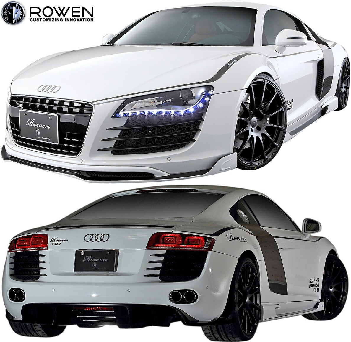 【M's】 アウディ R8 クーペ 4.2 V8 前期 (2007.07-2013.03) ROWEN スタイルキット 3点 FRP AUDI COUPE 42BYHF ロエン ローウェン ロウェン ローエン エアロ パーツ フルエアロ エアロキット フルキット セット カスタム 外装 改造 アールエイト 1A004X00