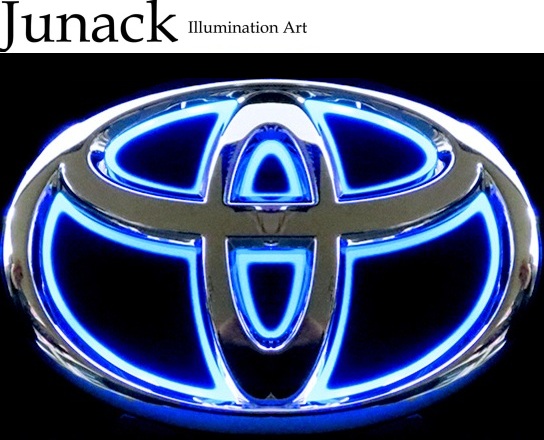【M's】 70系 ヴォクシー / 90系 ヴィッツRS / 180系 オーリス Junack フロント LEDトランスエンブレム スリムライン (ブルー) 青 ジュナック 社外 パーツ 部品 外装 カスタムトヨタマーク 発光 光る エンブレム イルミ TOYOTA 70ヴォクシー 90ヴィッツRS 180オーリス LTE-T1