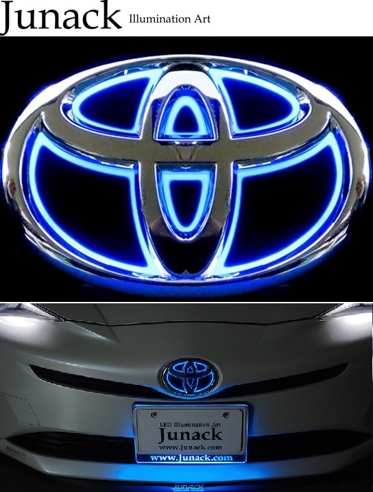 【M's】 トヨタ プリウスPHV ZVW52 (2017.03-2022.12) Junack フロント LEDトランスエンブレム スリムライン (ブルー) 青 ジュナック 社外 パーツ 部品 外装 カスタム ドレスアップ エクステリア イルミ TOYOTA 50 52 PRIUS 52プリウス 4580351750589 LTE-T16