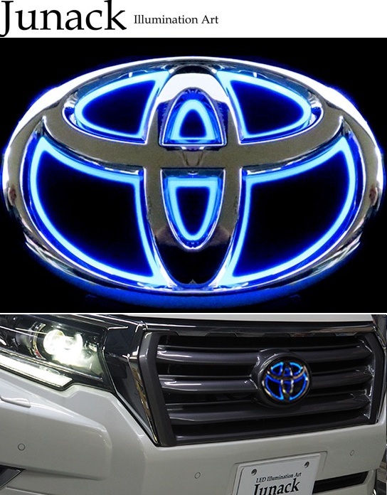 【M's】 トヨタ 150系 ランドクルーザープラド 中期 (2013.09-2017.08) Junack フロント LEDトランスエンブレム スリムライン (ブルー) ジュナック 社外 パーツ 部品 外装 カスタム トヨタマーク 発光 光る エンブレム イルミ 150ランクルプラド 150プラド ランクル LTE-T18