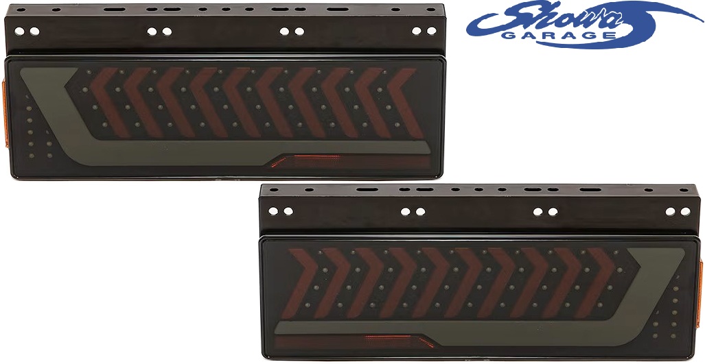 【M's】 各種 トラック 汎用品 (24V車用) Showa GARAGE LEDテールランプ トラック3連タイプ シーケンシャルウインカー付 (スモーク/ホワイトバー) ショウワガレージ 流れるウインカー テールライト テールレンズ 社外 パーツ 部品 カスタム 商業車 車載車 ローダー E30031