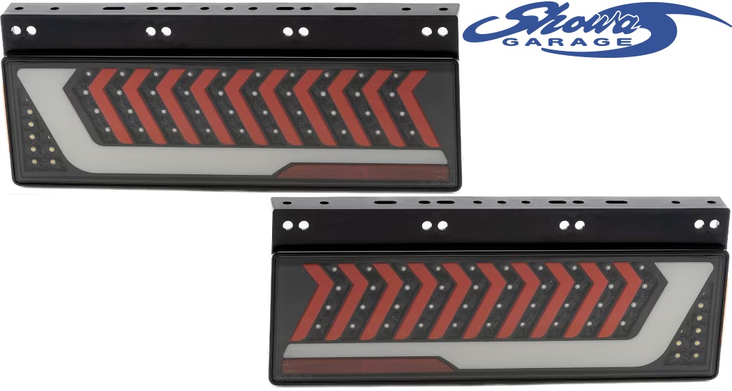 【M's】 各種 トラック 汎用品 (24V車用) Showa GARAGE LEDテールランプ トラック3連タイプ シーケンシャルウインカー付 (ライトスモーク/ホワイトバー) ショウワガレージ 流れるウインカー テールライト テールレンズ 社外 パーツ 部品 商業車 車載車 ローダー E30032