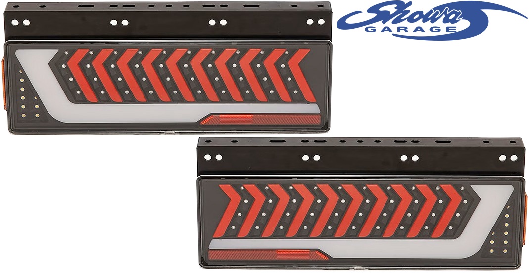 【M's】 各種 トラック 汎用品 (24V車用) Showa GARAGE LEDテールランプ トラック3連タイプ シーケンシャルウインカー付 (クリア/ホワイトバー) ショウワガレージ 流れるウインカー テールライト テールレンズ 社外 パーツ 部品 カスタム 商業車 車載車 ローダー E30030