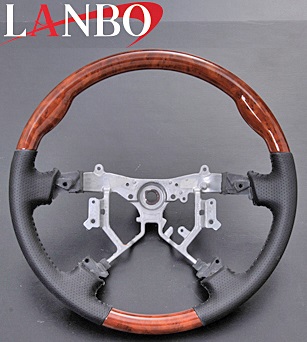 【M's】トヨタ ハイエース 200系(3型)LANBO製 ノーマルグリップタイプ コンビステアリング(茶木目調)//レジアスエース 社外品 ランボ オリジナル ハンドル ハンドル 200ハイエース ハイエース200 HIACE|エムズパーツshop 店