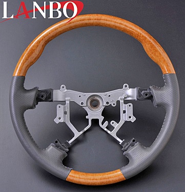 【M's】トヨタ アルファード 10系(MNH/ANH10・15)LANBO製 ノーマルグリップタイプ コンビステアリング(黄木目調/後期カラー)//TOYOTA ALPHARD 社外品 ランボ オリジナル ハンドル|エムズパーツshop 店