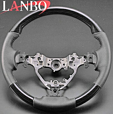 【M's】トヨタ ハリアー 60系(ZSU60・65W/AVU65W)LANBO製 ノーマルグリップ コンビステアリング(黒木目調) LS177 TOYOTA HARRIER 社外品 ランボ ハンドル ガングリップステアリング|エムズパーツshop 店