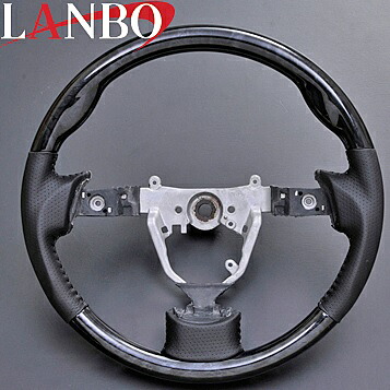 【M's】ダイハツ タント L375s/L385s(2007y-2013y)LANBO ガングリップ コンビステアリング(黒木目調)//社外品 ランボ バーズアイ ハンドル パンチングレザー|エムズパーツshop 店
