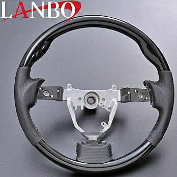 【M's】ダイハツ タント L375s/L385s(2007y-2013y)LANBO ガングリップ コンビステアリング(ピアノブラック)//社外品 ランボ ハンドル パンチングレザー|エムズパーツshop 店