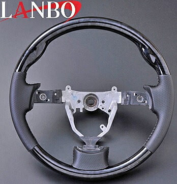 【M's】ダイハツ タント L375s/L385s(2007y-2013y)LANBO ノーマルグリップ コンビステアリング(黒木目調)//社外品 ランボ ハンドル バーズアイ パンチングレザー|エムズパーツshop 店