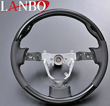 【M's】ダイハツ タント L375s/L385s(2007y-2013y)LANBO ノーマルグリップ コンビステアリング(ピアノブラック)//社外品 ランボ ハンドル パンチングレザー|エムズパーツshop 店
