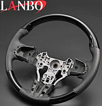 【M's】ダイハツ タント LA600s/LA610s 後期 2017.12- LANBO ノーマルグリップ コンビステアリング ピアノブラック/ブラックレザー 社外品 3代目 ランボ ハンドル パンチングレザー|エムズパーツshop 店