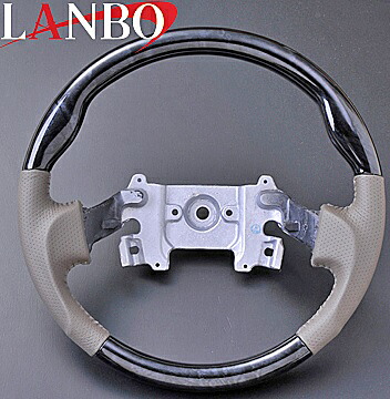 【M's】スズキ エブリィ ワゴン(DA64W)LANBO ガングリップタイプ コンビステアリング(黒木目調)//社外品 SUZUKI EVERY WAGON ランボ ハンドル パンチングレザー バーズアイ|エムズパーツshop 店
