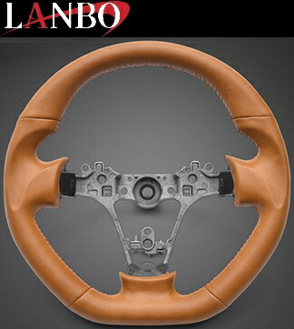 【M's】 SUBARU サンバートラック グランドキャブ S500J S510J 前期 (H26.9-R4.1) LANBO オリジナル ステアリング ハンドル ガングリップ (キャメル) ブラウン オールレザー ランボ 社外品 パーツ 部品 内装品 内装 室内 車内 インテリア カスタム スバル LSD006F
