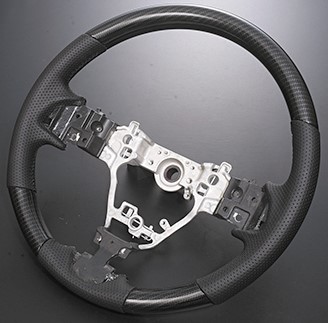【M's】ダイハツ ウェイク LA700/710s 後期 (2017.12-) LANBO ノーマルグリップ コンビステアリング(カーボン調) DAIHATSU WAKE ウエイク 社外品 ランボ ハンドルパンチングレザー ブラックレザー CARBON|エムズパーツshop 店