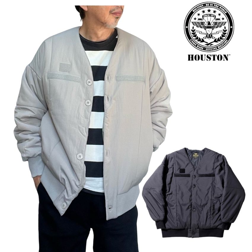 【 HOUSTON 】 ヒューストン 51326 LEVEL7 CUSTOM CARDIGAN 気泡管水準器7 カスタムジレー アウター 長袖 中綿 シンサレート メンズ ミリタリー アメカジ 心地好い  防寒 Vネッく鉄道車両デ 馬鹿でかい大いさ 貨物輸送無料