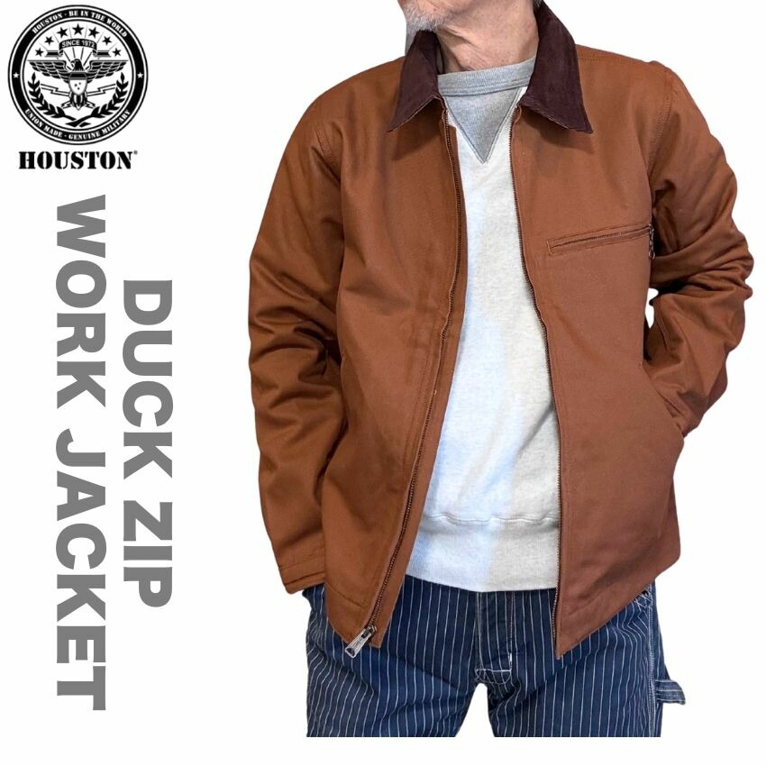 【 HOUSTON 】 ヒューストン DUCK ZIP WORK JACKET 51560 メンズ 春 合鴨 ジップ 細工物上衣 綿100% ダックジャケット 日本製出どころ 裏地羊毛混 ダックワークジャケット 生あたたかい メンズカジュアルジャケット アウター ジップ 繰り上げる ブランド名 防寒 アメカジ バイ鉄道車両