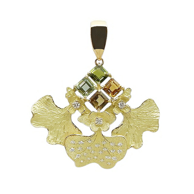 AKコレクション/池田啓子 マルチカラーストーンダイヤモンドペンダント 750 0.21ct 6.1g 【中古】程度SA【smtb-m】