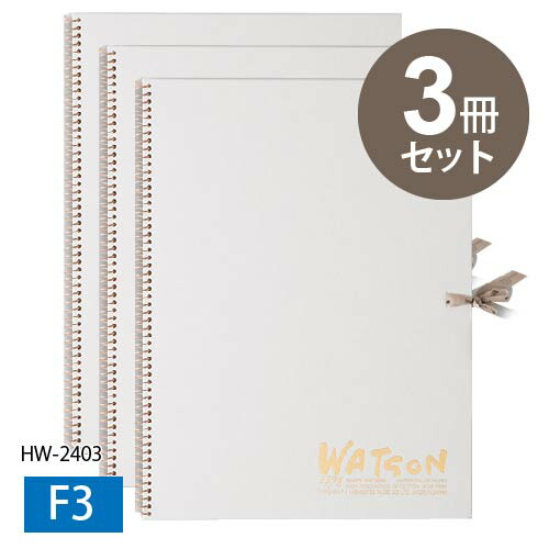 【スケッチブック3冊まとめ買い！】ミューズ　ホワイトワトソンブック　F3 HW2403　239g（特厚口） 本型・SP・スキップアーチ孔・ヒモ付き １５枚　国産高級水彩紙・コットン高配合　3冊セット販売