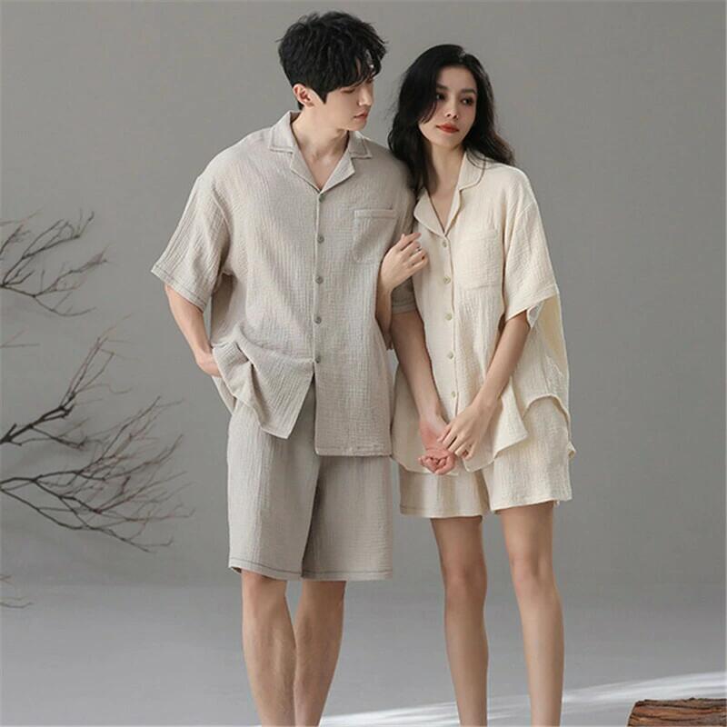 ペア パジャマ 半袖 夏 綿男女2着 セット 無地 カップル ルームウェア 高級 春夏 ペアパジャマ 結婚祝い プレゼント お祝い おもし