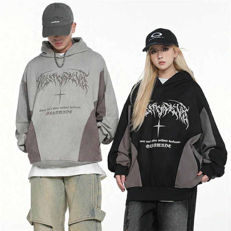 ペアルック パーカー トップス プリント レトロ フーディー フード付き 長袖 秋 冬 ブランド お揃い 服 レディース おしゃれ ペアルック