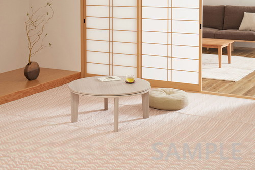 【メーカー直送】萩原 洗える い草風カーペット パスラッシュ 江戸間6畳261×352 ピンク