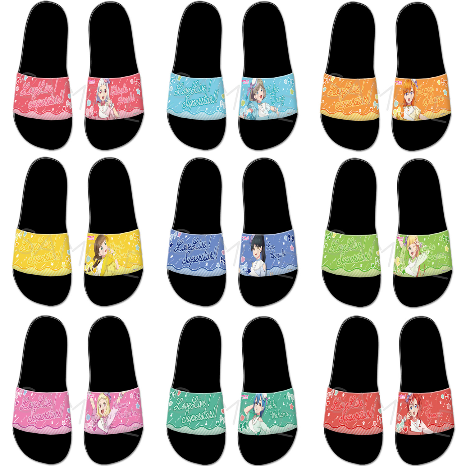 『ラブライブ！スーパースター!!』 第3弾 シャワーサンダル WA(澁谷かのん) WB(唐可可) WC(嵐千砂都) WD(平安名すみれ) WE(葉月恋) WF(桜小路きな子) WG(米女メイ) WH(若菜四季) WI(鬼塚夏美) WJ(アイコン)Sサイズ Lサイズ 公認グッズ キャラクターグッズ画像