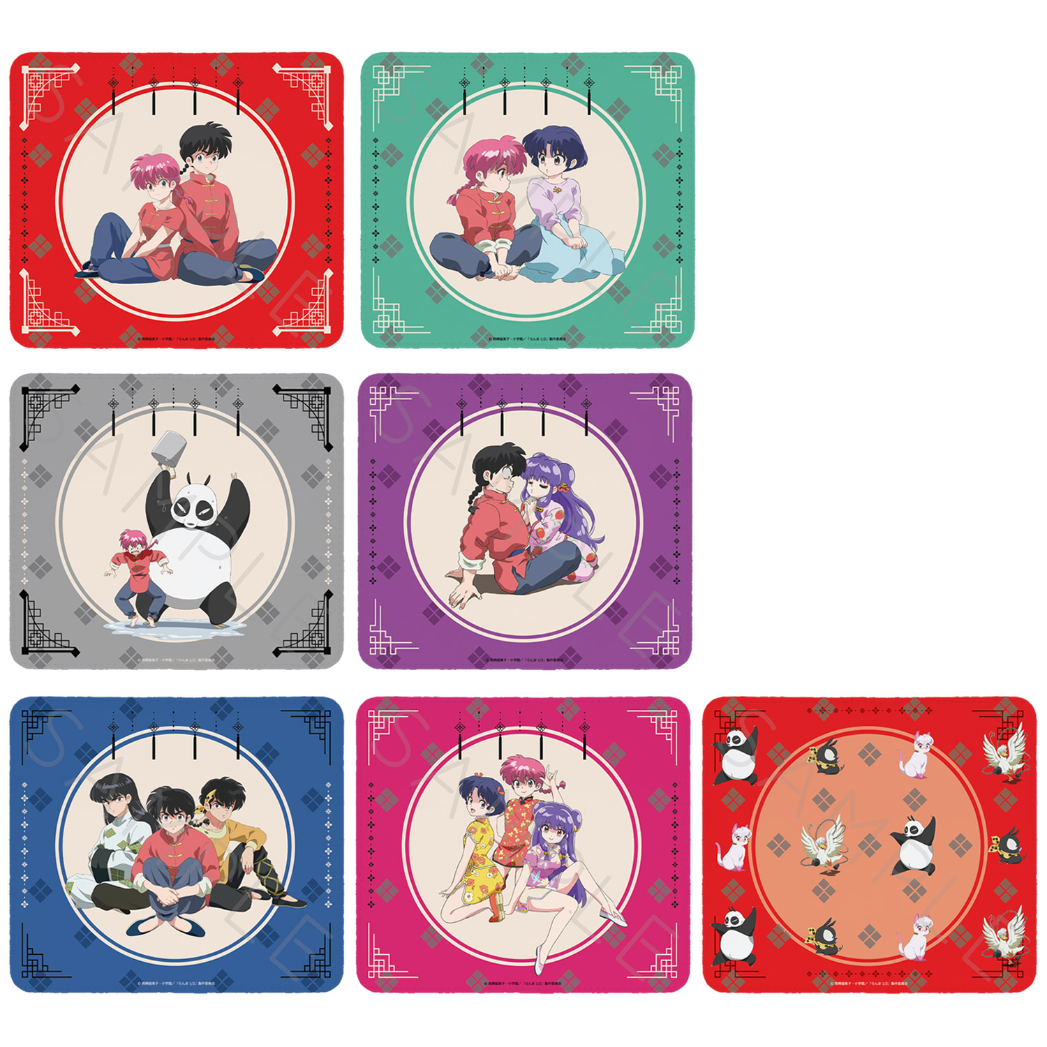 TVアニメ『らんま 1/2』 マウスパッド A(乱馬＆らんま) B(らんま＆あかね) C(らんま＆玄馬（パンダ）) D(乱馬＆シャンプー) E(乱馬＆良牙＆ムース) F(らんま＆あかね＆シャンプー) G(パンダ＆Pちゃん＆猫＆アヒル) キャラクターグッズ 公認グッズ らんま1/2画像