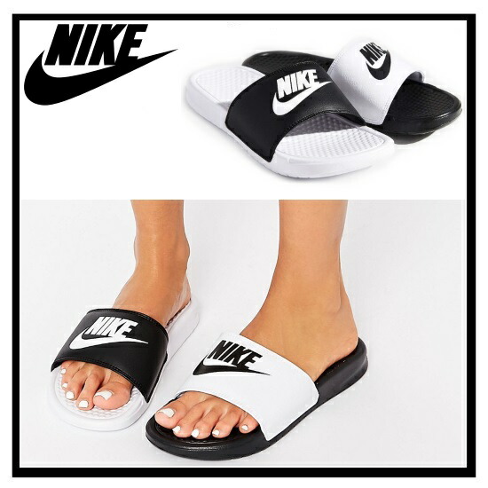 black and white mismatch nike slides